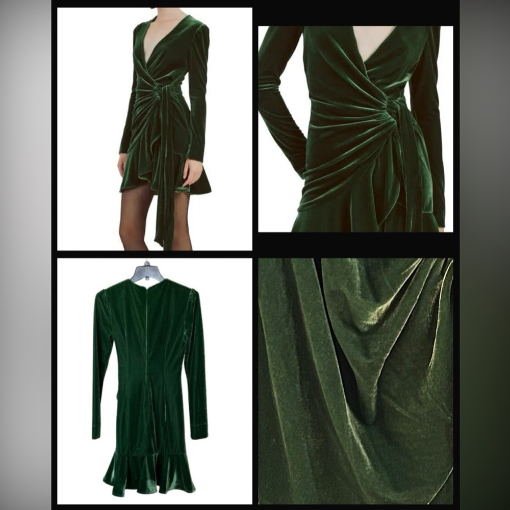 Bardot Deep Green Velvet Long Sleeve Dress